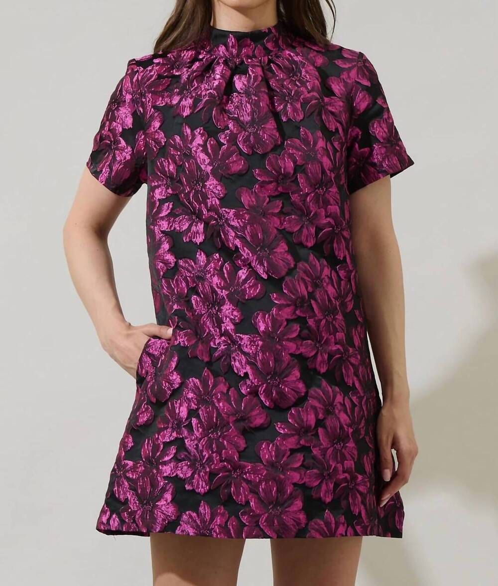 NEW SUGARLIPS bethan jacquard floral nova back bow tie mini dress in pink